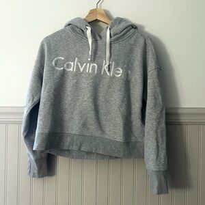 Calvin Klein Small Heather Gray Cropped Performance Hoodie Sweatshirt